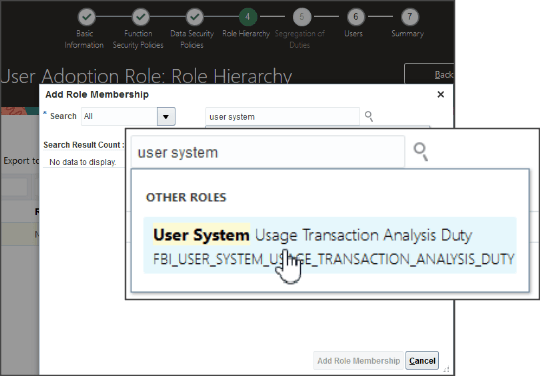 ロール階層のユーザー・システムの選択