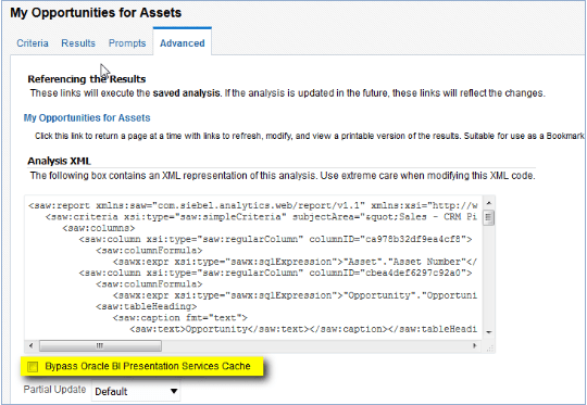 Oracle BIプレゼンテーション・キャッシュをバイパスするためのコントロール