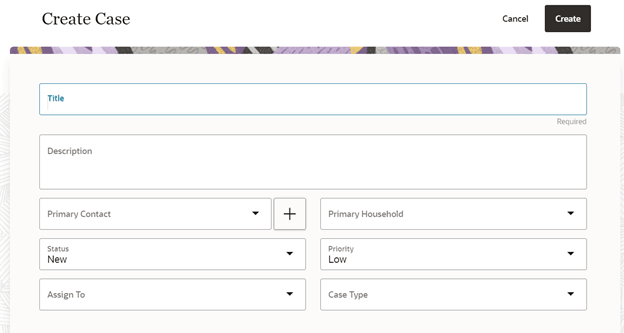 「ケースの作成」ページ