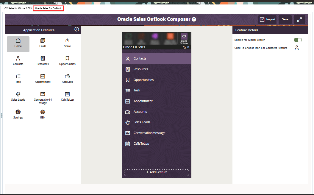 Oracle Sales for Outlook Composerのサンプル・スクリーンショットを示します。