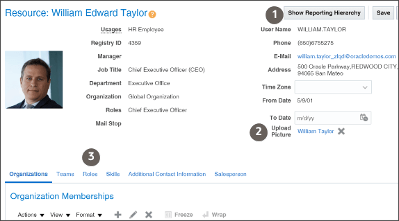 サンプル・レコードWilliam Taylorの「リソース」ページのスクリーンショット