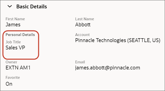 これは、表示専用の「基本詳細」リージョンのスクリーンショットです。