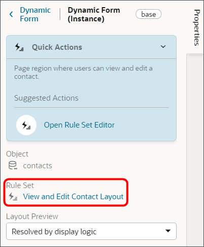 これは、設計領域でリージョンをクリックしたときにプロパティ・ペインに表示される内容のスクリーンショットです。