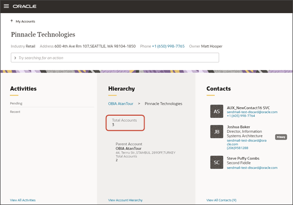 このスクリーンショットは、アカウントの階層パネルに表示されるロールアップを示しています。