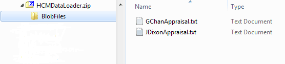 この図は、BlobFilesフォルダに2つのファイルが含まれている状態を示しています。 これらのファイルはGChanAppraisal.txtとJDixonAppraisal.txtです。 