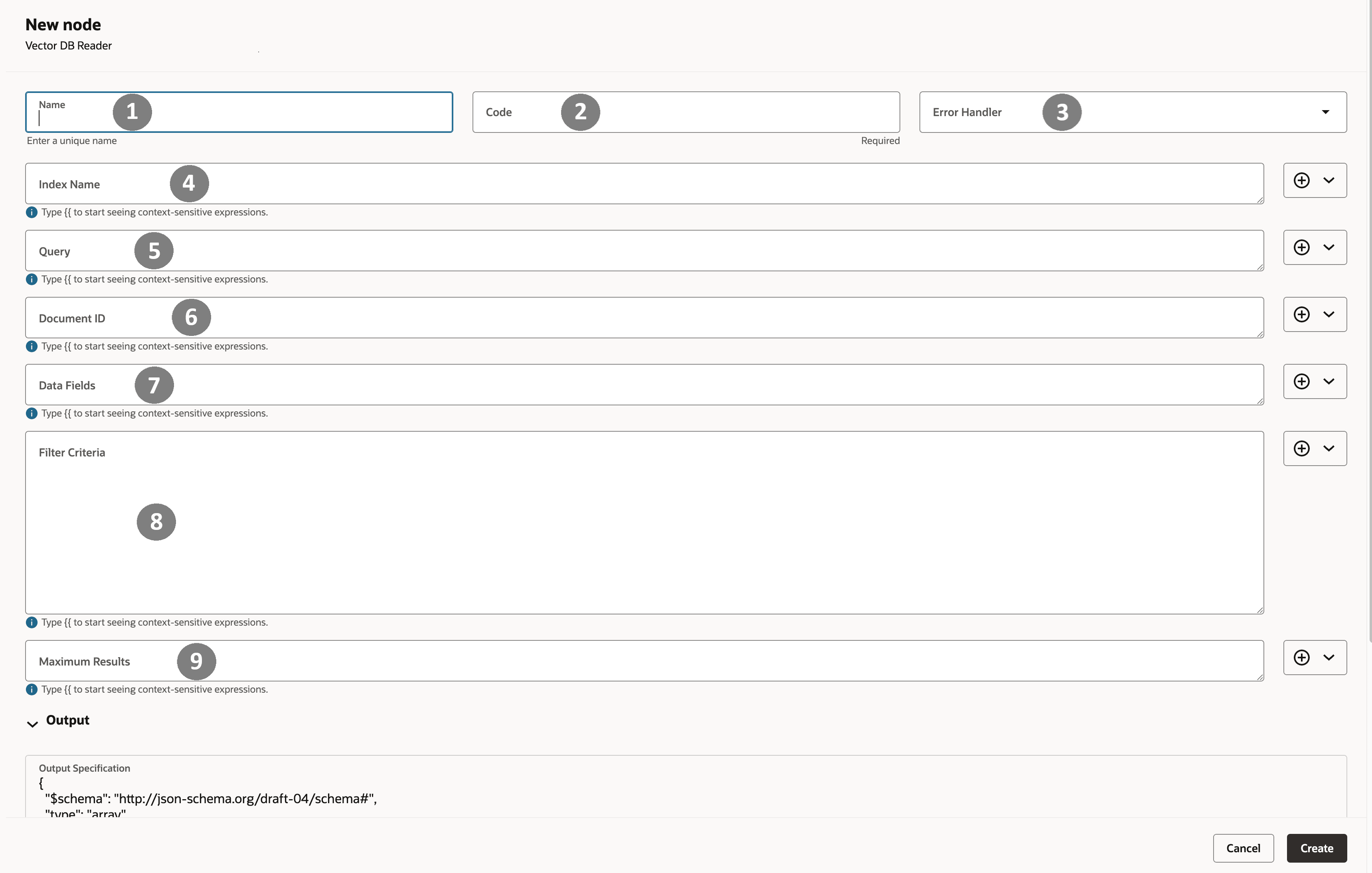 ベクトル読取りノード作成ウィンドウ