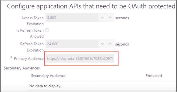 URLを含むプライマリ・オーディエンス・フィールドの場所を示す「リソース」リージョンの詳細