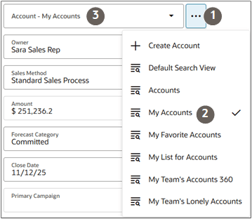 保存済検索を含む「処理」メニュー。