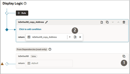 重複アイコンおよび編集アイコンのロケーションを示す、レイアウト・ルール・セットのVB Studio詳細。