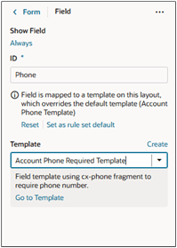 新しいテンプレートの選択を示す「フィールドの表示」セクションの詳細。
