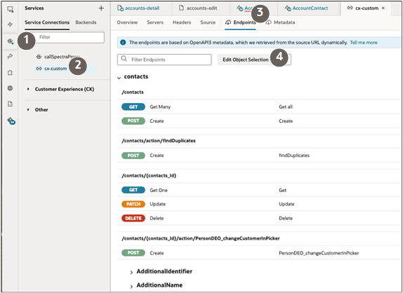 テキストで説明されているナビゲーションを示す「サービス」タブのイメージ。