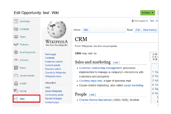 アプリケーション・ページの新しいサブタブとして追加されたマッシュアップの図。