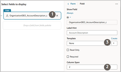 テキストで説明されているステップが強調表示されたコールアウトを含む「フィールド・プロパティ」タブの表示