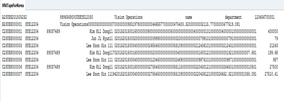 この図は、韓国の居住者一般所得源泉徴収テープを示しています。