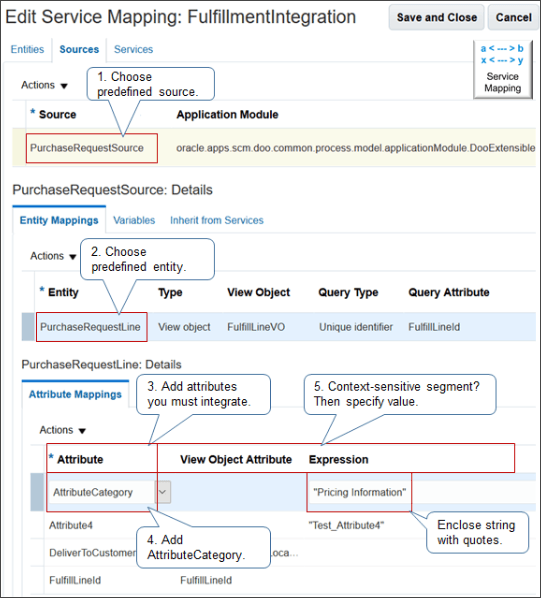 付加フレックスフィールドを統合するマッピングです。