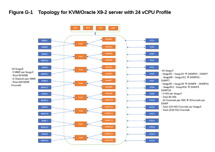Topology for KVM/Oracle X9-2 server with 24 vCPU Profile
