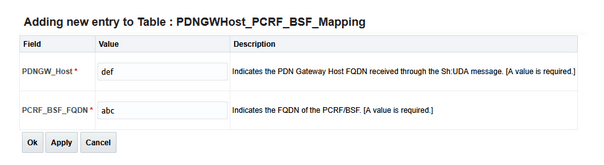 PDNGWHost_PCRF_BSF Provision Table Insert Screen
