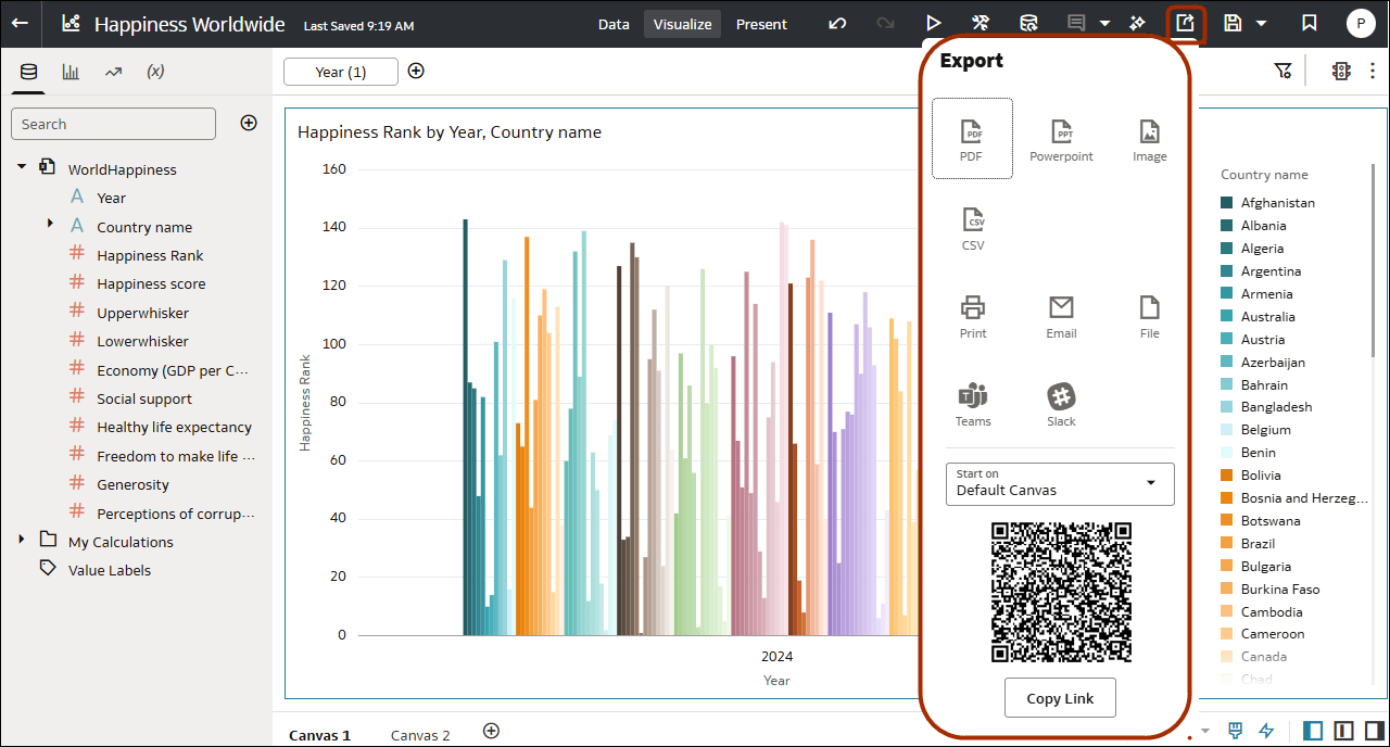 ソーシャル・チャネルは「エクスポート」メニューにあります