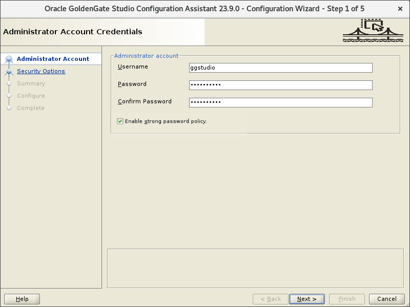 強力なパスワード・ポリシーが有効になっている管理者アカウント資格証明。