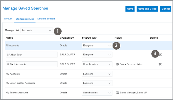 「ワークスペース・リスト」タブのスクリーンショット