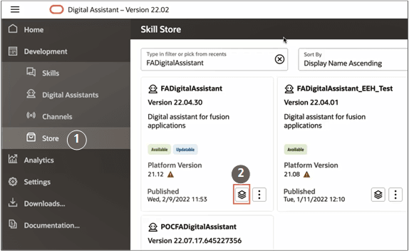 テキストで説明されている機能を強調表示したOracle Digital Assistantスキル・ストア