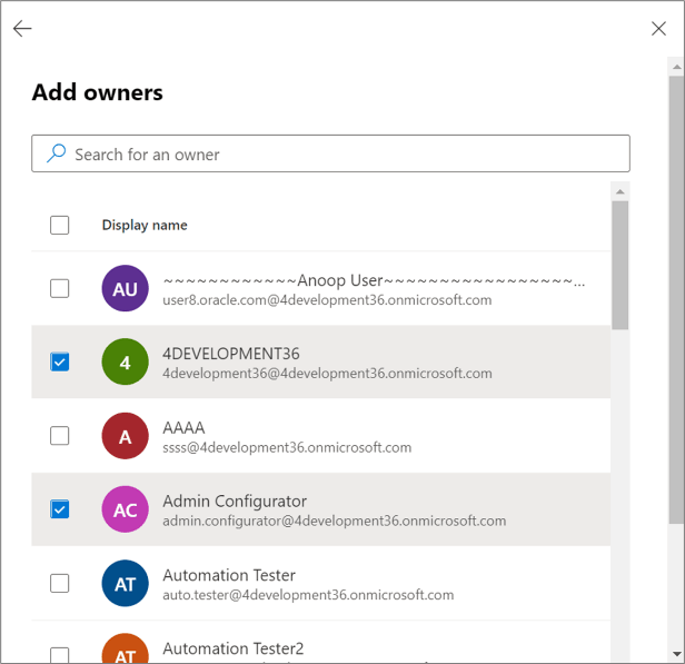 リストから所有者を選択します。