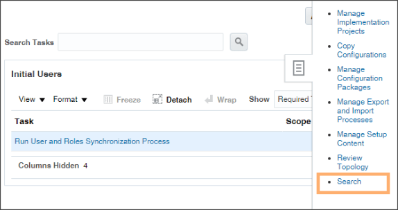 「検索」フィールドが強調表示されたサイド・パネル