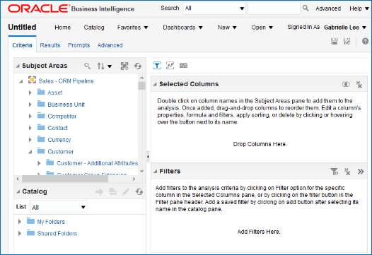 新しい分析のパレットおよびサブジェクト領域の編集