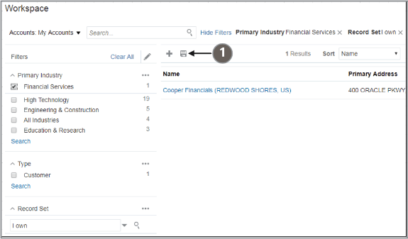 サンプル検索と保存アイコンの場所を示す ワークスペースのスクリーンショット