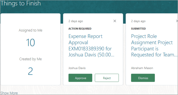 ホーム・ページの「完了すべき事項」セクション
