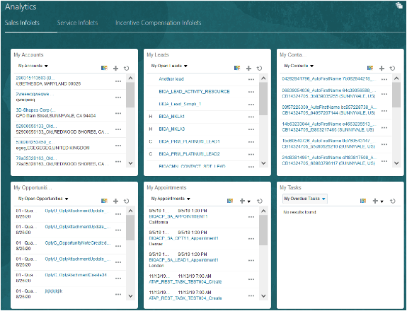 ワークスペース・インフォレットが表示された「営業インフォレット」タブの スクリーンショット。