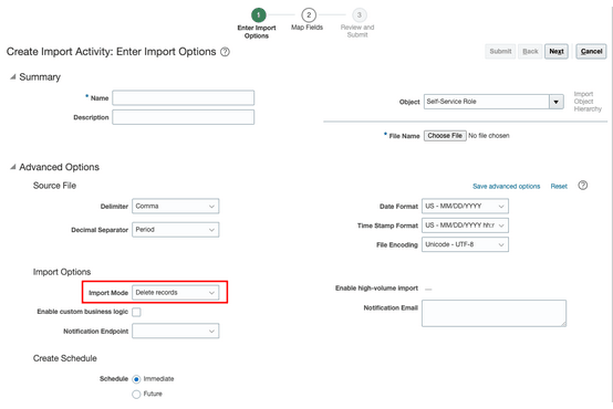 インポート作業領域のスクリーンショット。
