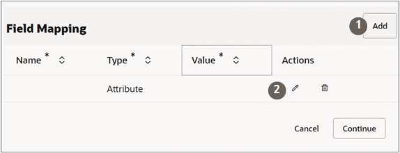 「処理タイプ」ステップの「フィールド・マッピング」セクションの処理を示すコールアウト