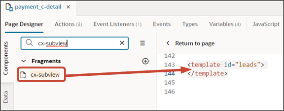 このスクリーンショットは、cx-subviewフラグメントを追加する場所を示しています。