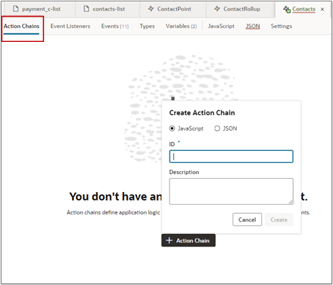 処理チェーン・タブが選択され、処理チェーンの作成ウィンドウが開いている