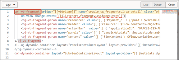 このスクリーンショットは、クリックするフラグメント・タグを示しています。
