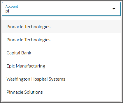 このスクリーンショットは、基本的な値リスト・フィールドとその検索機能を示しています。