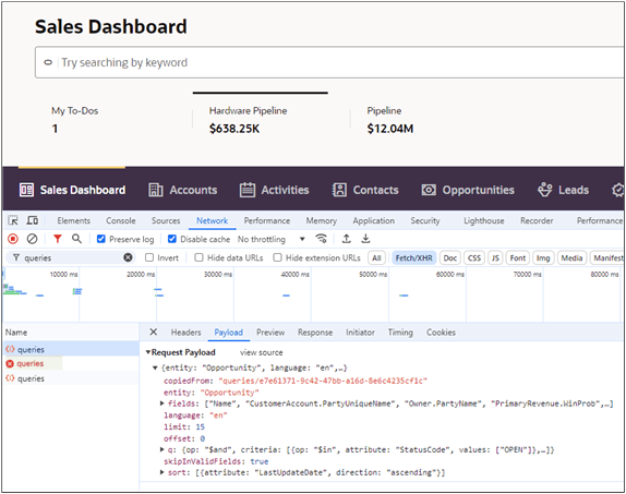 Chromeでの営業ダッシュボード問合せの検査