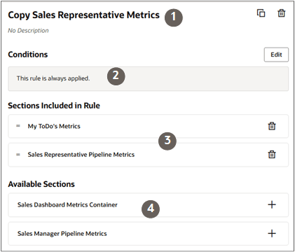 表で説明されているコールアウトを含むメトリック・コンテナ。