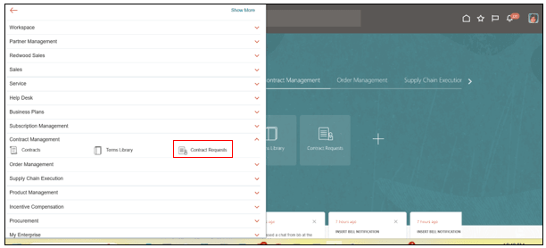 契約リクエストへのアクセスを示すスクリーンショット