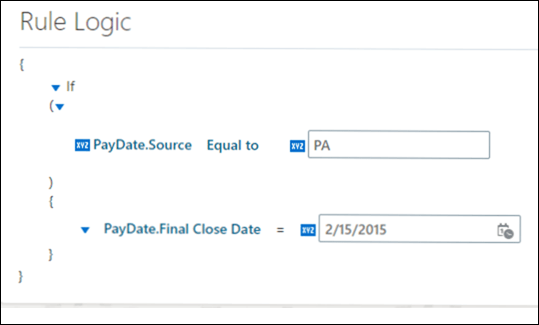 最終クローズ日を静的日付にデフォルト設定するオートコンプリート・ルール・サンプルのスクリーンショット。