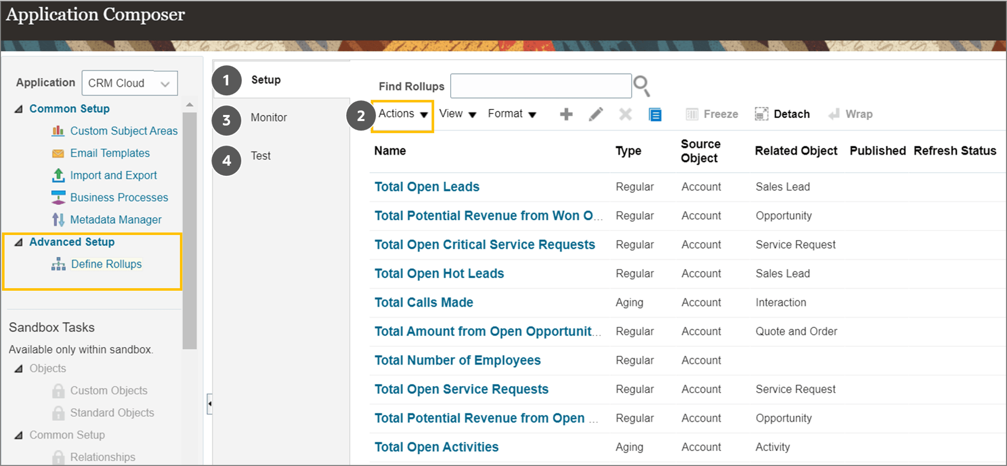 「ロールアップの定義」ページ