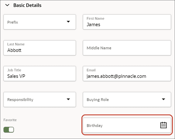 これは、編集可能な「基本詳細」リージョンのスクリーンショットです。