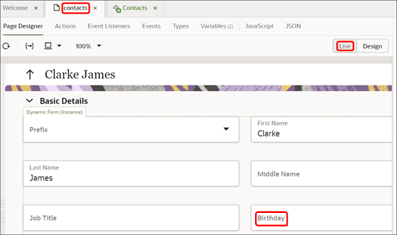 これは、新しいカスタム・フィールドを含む重複した担当者の編集レイアウトのスクリーンショットです。