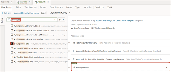 これは、ロールアップ・リージョンにフィールドを追加するためのスクリーンショットです。