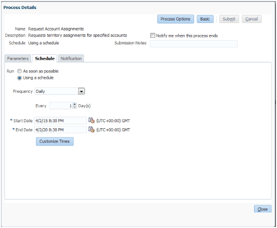 「プロセスの詳細」の「スケジュール」タブ