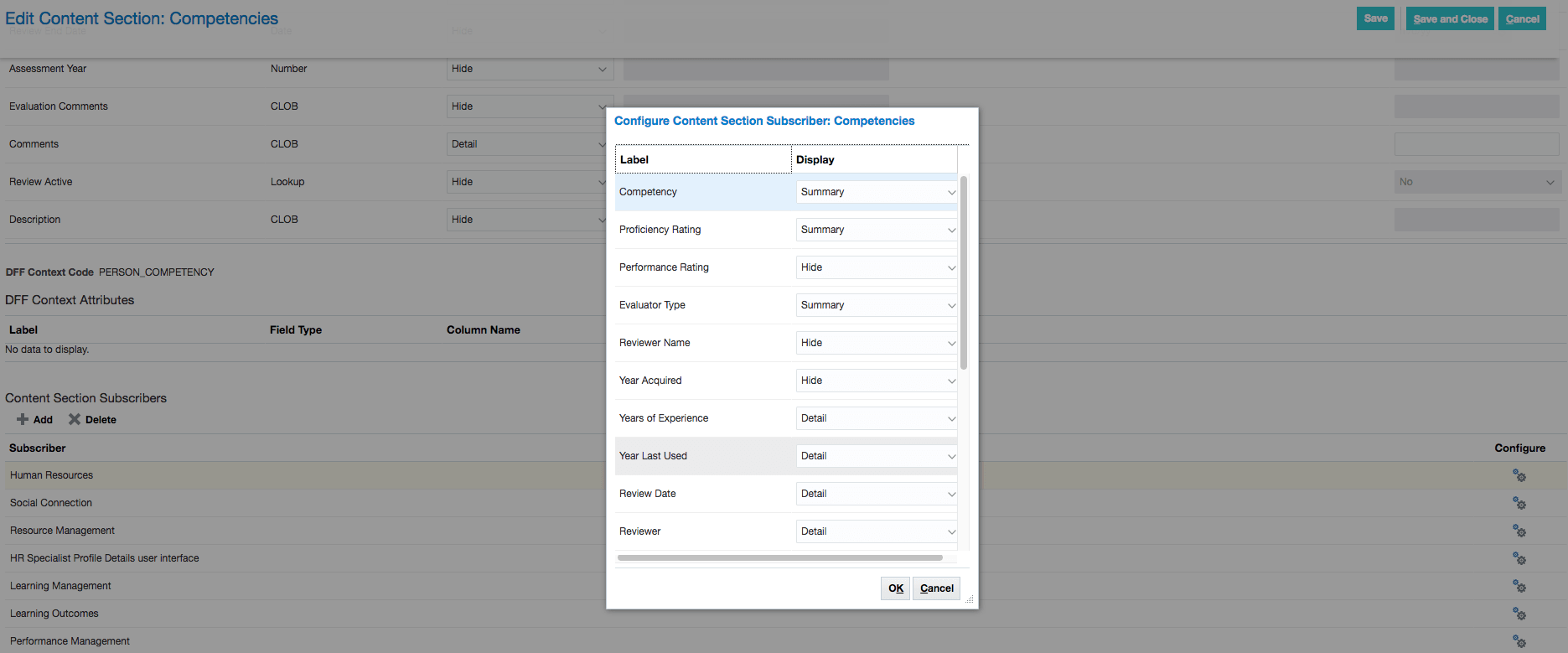コンテンツ・セクション・サブスクライバの構成: コンピテンシ