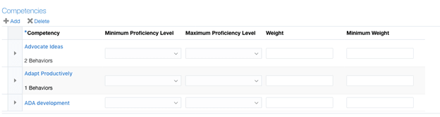 ジョブ・モデル・プロファイルの特定のコンピテンシの構成