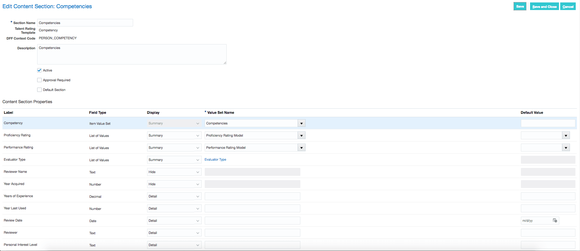 コンテンツ・セクションの編集: コンピテンシ