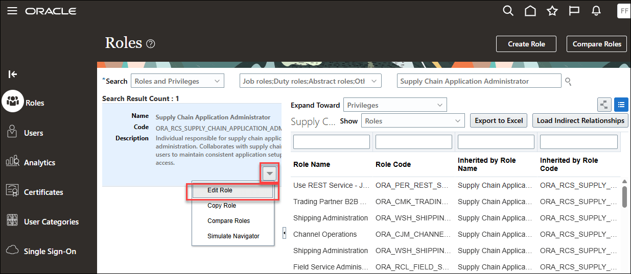サプライ・チェーン・アプリケーション管理者ロールの編集